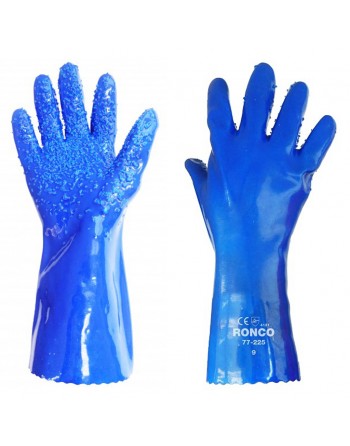 PVC Dipped Gloves, PVC Double Dipped 12" Blue with Chips Large 12x6