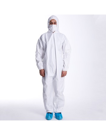 Water Resistant Coveralls, Coverall, Microporous,Polypropylene, White, Hood, Elas, 25/Case