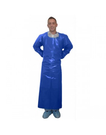 Reusable Gowns, Polyurethane  Gown Blue with Elastic Sleeve 6x2